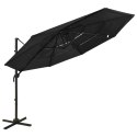 4-poziomowy parasol na aluminiowym słupku, czarny, 3x3 m