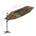 4-poziomowy parasol na aluminiowym słupku, taupe, 3x3 m