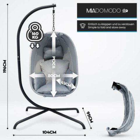 Fotel bujany podwieszany MIADOMODO szary, nośność 160 kg