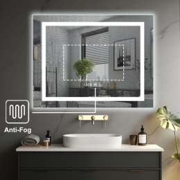 Lustro łazienkowe LED 80x60 cm z zegarem i funkcją odmgławia