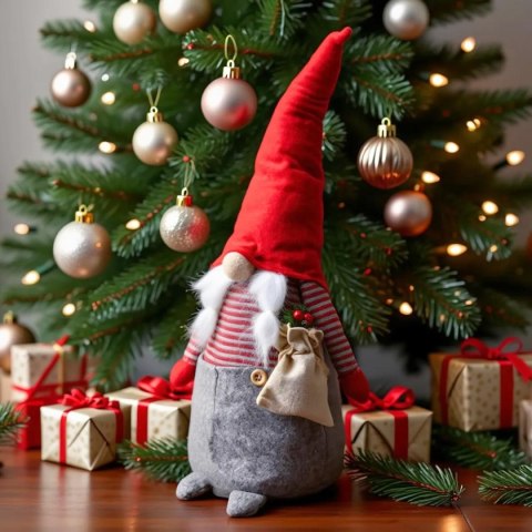 MIKOŁAJ DEKORACYJNY 50 CM GIRL Z WORKIEM I JARZĘBINĄ