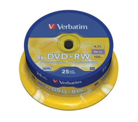 Płyty DVD+RW Verbatim 4x 4.7GB (Cake 25) MATT SILVER
