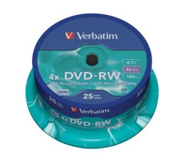 Płyty DVD-RW Verbatim 4x 4.7GB (Cake 25) MATT SILVER