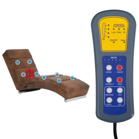 Szezlong masujący, brązowy, sztuczna skóra zamszowa