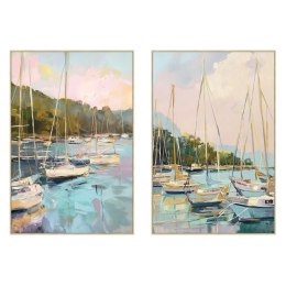 Płótno Home ESPRIT Niebieski Kolor Zielony Szary Różowy Żaglówki Śródziemnomorski (2 Sztuk)