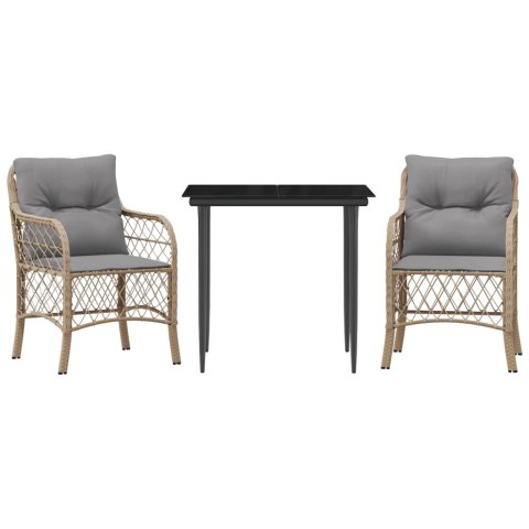 3-cz. zestaw mebli bistro z poduszkami, mieszany beż, rattan PE