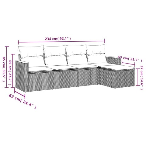 5-cz. zestaw mebli ogrodowych z poduszkami, beżowy, polirattan