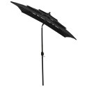 3-poziomowy parasol na aluminiowym słupku, czarny, 2x2 m