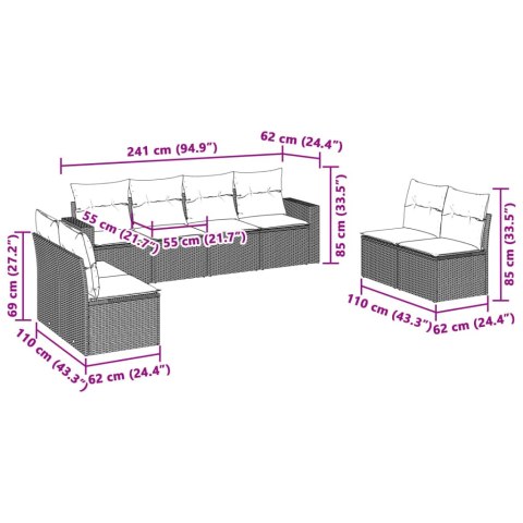 8-cz. zestaw mebli ogrodowych, poduszki, jasnoszary polirattan