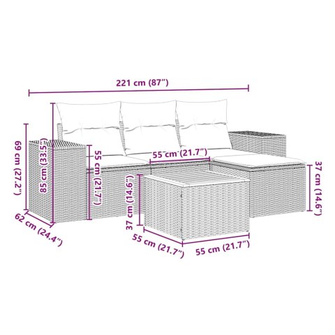5-cz. zestaw wypoczynkowy do ogrodu, poduszki, czarny rattan PE