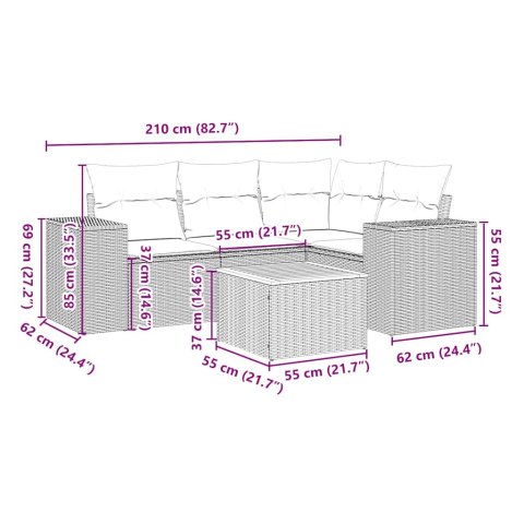 5-cz. zestaw wypoczynkowy do ogrodu, poduszki, czarny rattan PE