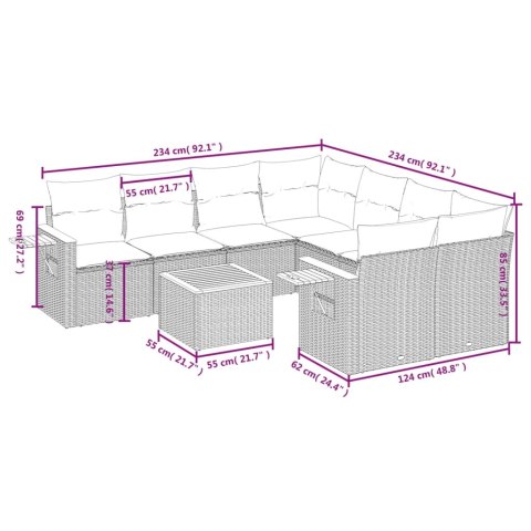 9-cz. zestaw mebli ogrodowych z poduszkami, beżowy, polirattan