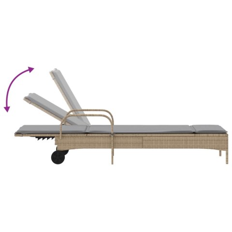 Leżaki z poduszkami, 2 szt., beżowe, polirattan