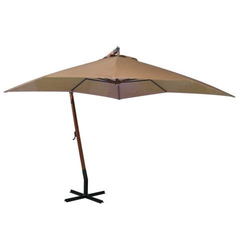 Parasol ogrodowy wiszący, na jodłowym słupku, taupe, 3x3 m