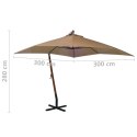 Parasol ogrodowy wiszący, na jodłowym słupku, taupe, 3x3 m