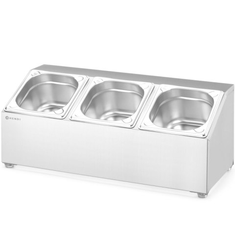 Stojak ekspozytor stalowy na pojemniki gastronomiczne 3x GN 1/6