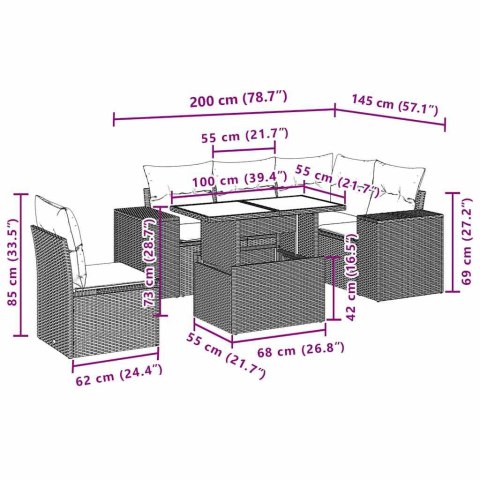 6-cz. zestaw mebli ogrodowych z poduszkami, czarny polirattan