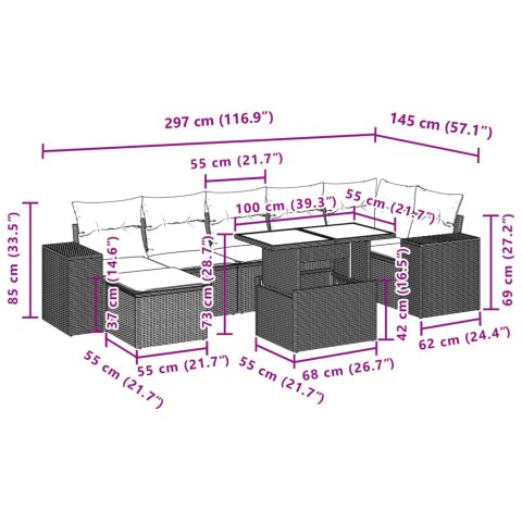 8-cz. zestaw mebli ogrodowych z poduszkami, beżowy, polirattan