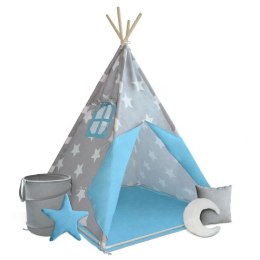 Dziecięcy namiot tipi, niebiesko-szare, z akcesoriami