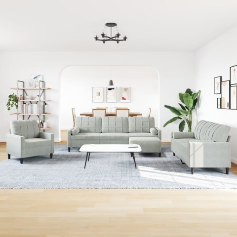 4-cz. zestaw wypoczynkowy z poduszkami, jasnoszary, aksamit