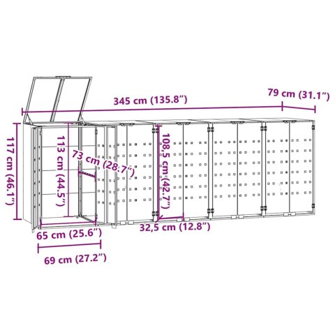 Obudowa na 5 koszy na śmieci, czarna, 345x79x117 cm
