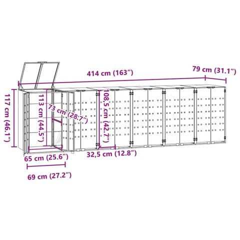 Obudowa na 6 koszy na śmieci, antracytowa, 414x79x117 cm