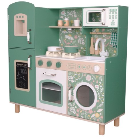 KUCHNIA DREWNIANA DLA DZIECI PODŚWIETLANE PALNIKI LAMPKA LED 90x30x90CM ZIELONA