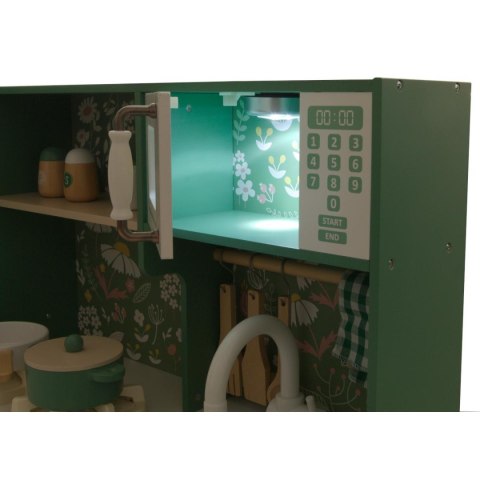 KUCHNIA DREWNIANA DLA DZIECI PODŚWIETLANE PALNIKI LAMPKA LED 90x30x90CM ZIELONA