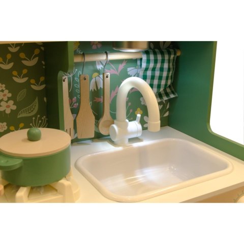 KUCHNIA DREWNIANA DLA DZIECI PODŚWIETLANE PALNIKI LAMPKA LED 90x30x90CM ZIELONA