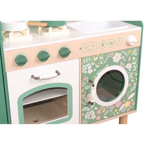 KUCHNIA DREWNIANA DLA DZIECI PODŚWIETLANE PALNIKI LAMPKA LED 90x30x90CM ZIELONA