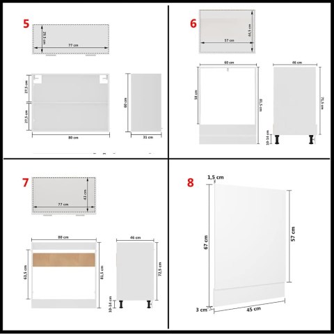 8-cz. zestaw szafek kuchennych, Lyon, biały, płyta wiórowa