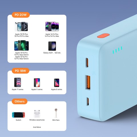 Powerbank 20000mAh Airpow 20W z kablem USB-A - USB-C 50cm - niebieski