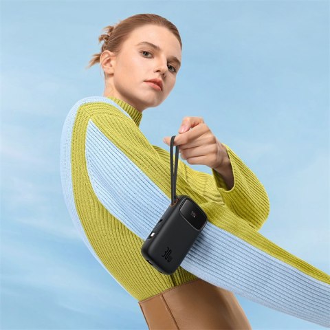 Powerbank QPow 2 20000mAh 30W z 2 wbudowanymi kablami USB-C - czarny