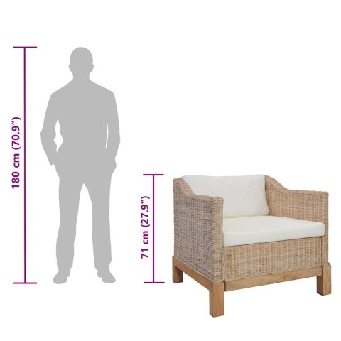 Fotel z poduszkami, naturalny rattan
