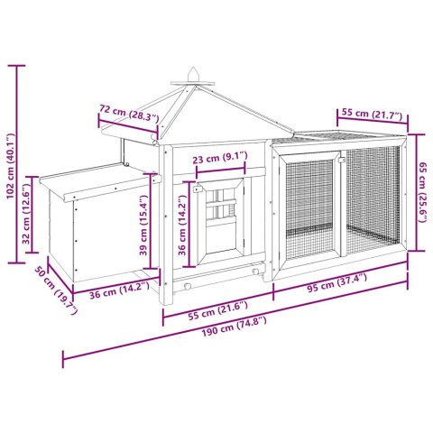 Klatka dla kurcząt z gniazdem, czerwona, 193x68x104 cm, jodła