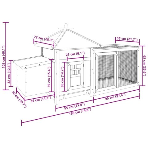 Klatka dla kurcząt z gniazdem, mokka, 193x68x104 cm, lita jodła