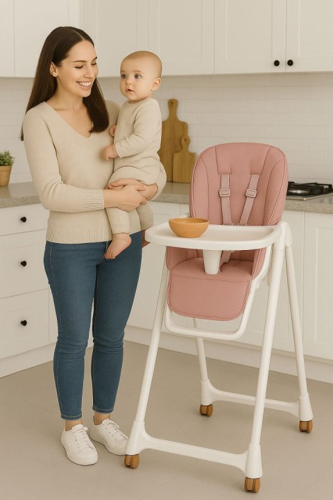 Krzesełko fotelik do karmienia regulacja wysokości ekoskóra pasy podwójna tacka ECOTOYS