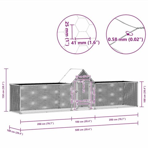Woliera dla kur, 5 x 1 x 1,5 m, galwanizowana stal