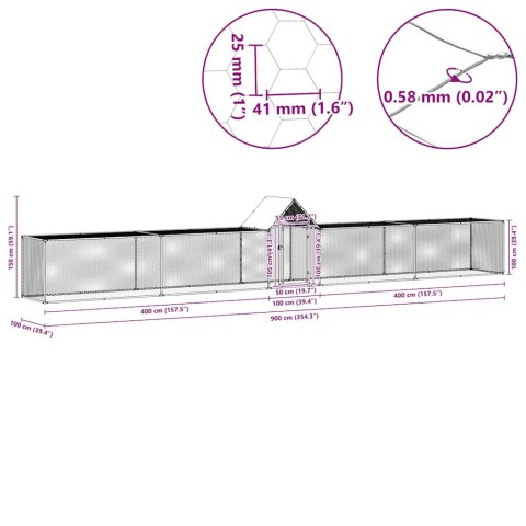 Woliera dla kur, 9 x 1 x 1,5 m, galwanizowana stal
