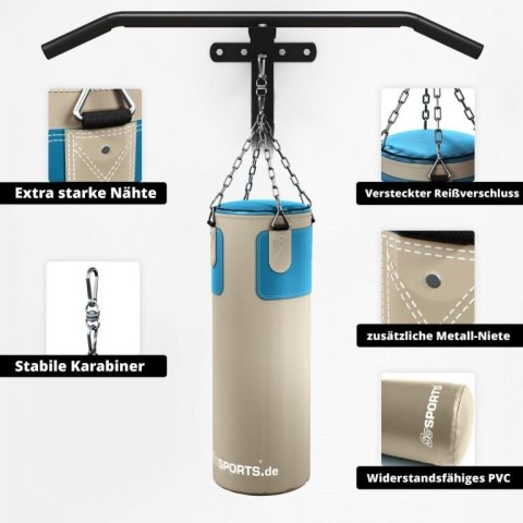 Worek bokserski z akcesoriami beżowo-niebieski, 25 kg