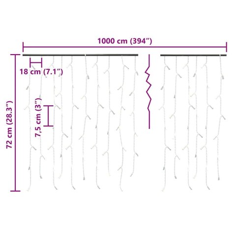 Zasłona świetlnych sopli, 10 m, 400 diod LED, ciepła biel