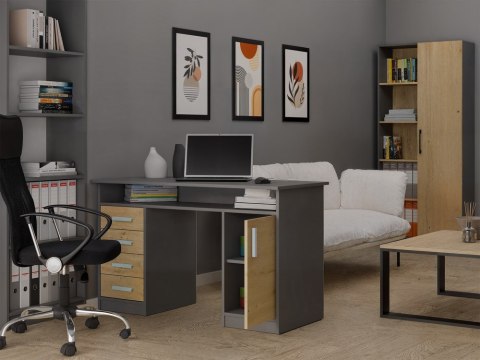 BIURKO ADA ANTRACYT DĄB ARTISAN 125 Cm 4 Szuflady Szafka Półki Do Biura Pokoju Na Laptop