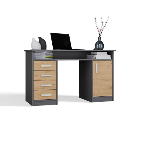 BIURKO ADA ANTRACYT DĄB ARTISAN 125 Cm 4 Szuflady Szafka Półki Do Biura Pokoju Na Laptop