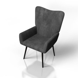 Fotel sztruksowy szary, wysoka oparcie, stalowa konstrukcja