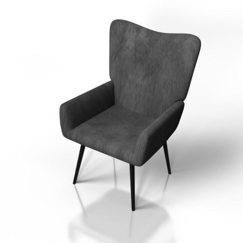 Fotel sztruksowy szary, wysoka oparcie, stalowa konstrukcja