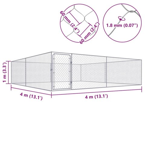 Kojec dla psa, galwanizowana stal, 4 x 4 x 1 m