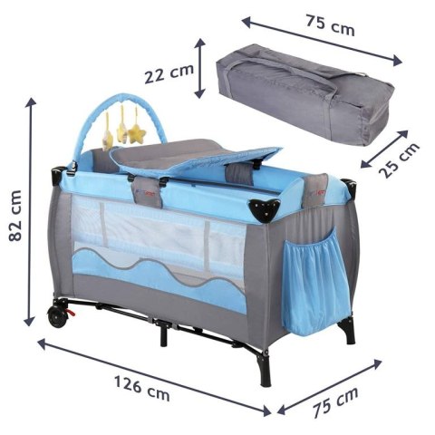 Łóżeczko turystyczne podróżne, niebiesko-szare