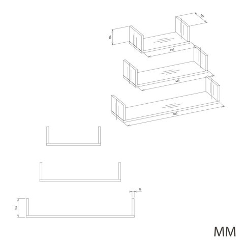 Regał Ścienny Wiszący MOBI 3P BIAŁY