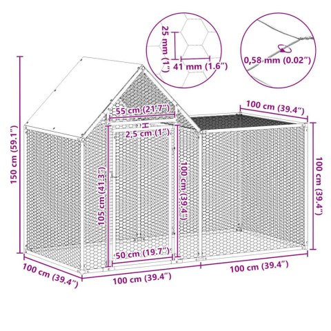 Woliera dla kur, 2 x 1 x 1,5 m, galwanizowana stal
