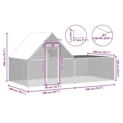 Woliera dla kur, 4 x 2 x 2 m, galwanizowana stal